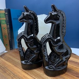 Vintage Glossy Black Unicorns Pair Ceramic Set